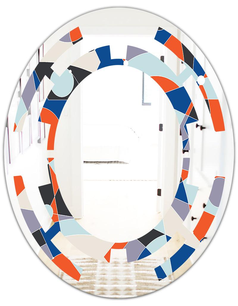 DesignQ Retro Geometric Grid IV - Modern Round Or Oval Wall Mirror - Space