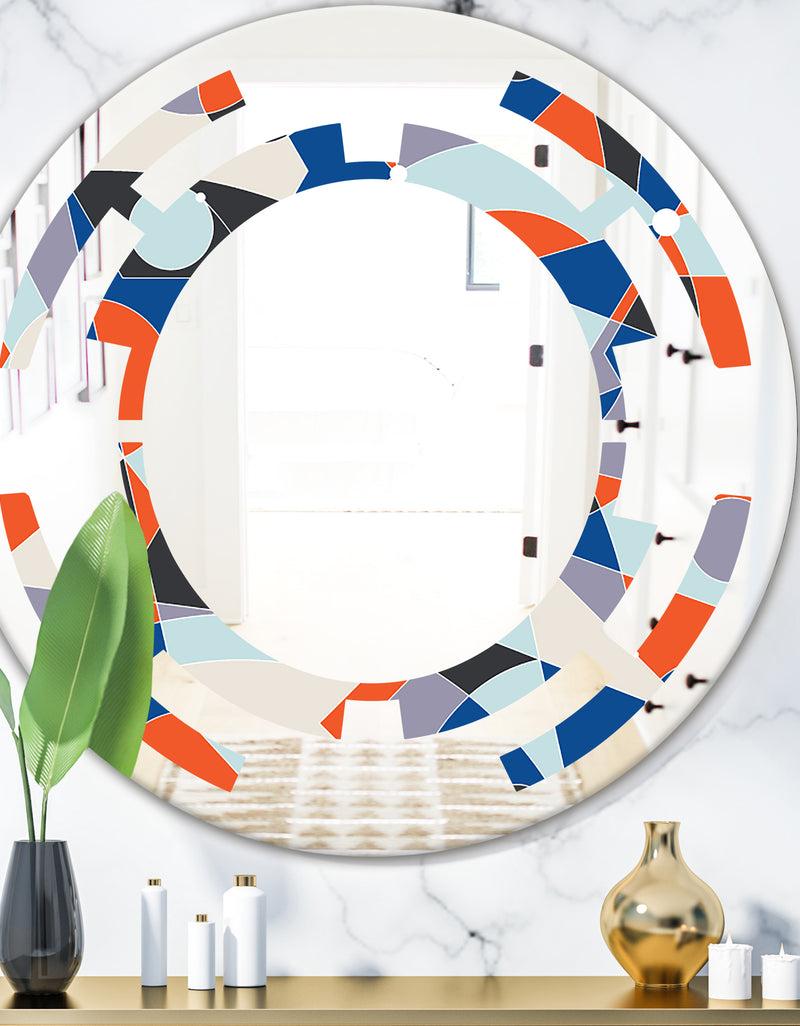 DesignQ Retro Geometric Grid IV - Modern Round or Oval Wall Mirror - Space