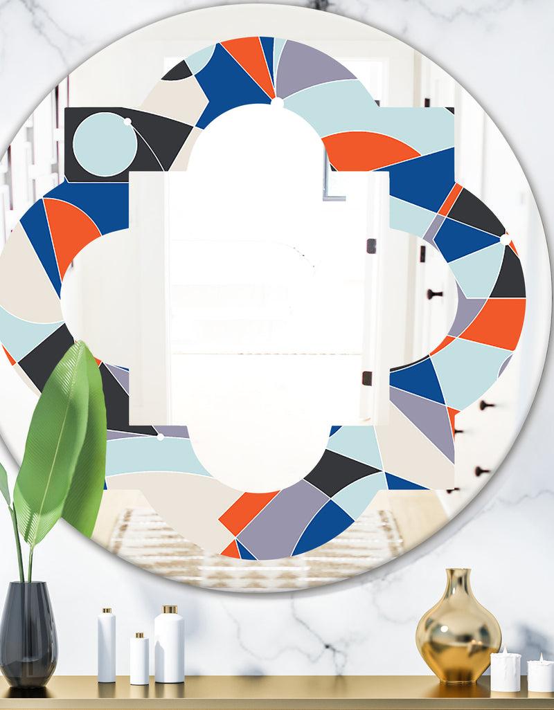DesignQ Retro Geometric Grid IV - Modern Round or Oval Wall Mirror - Quatrefoil