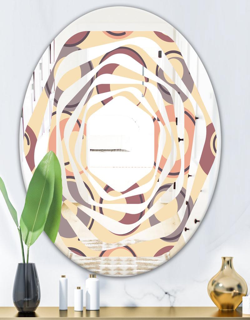 DesignQ Retro Geometric Pattern - Modern Round Or Oval Wall Mirror - Whirl