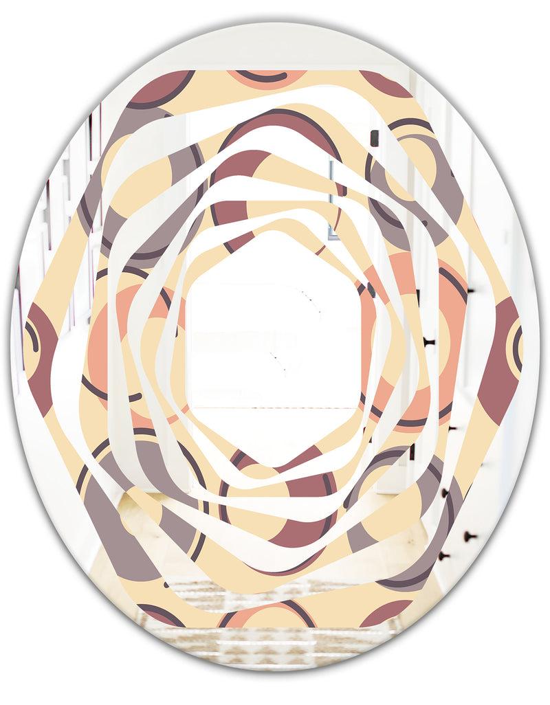 DesignQ Retro Geometric Pattern - Modern Round Or Oval Wall Mirror - Whirl