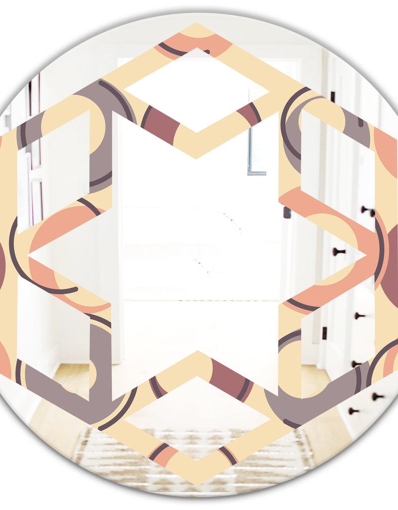 DesignQ Retro Geometric Pattern - Modern Round Or Oval Wall Mirror - Hexagon Star