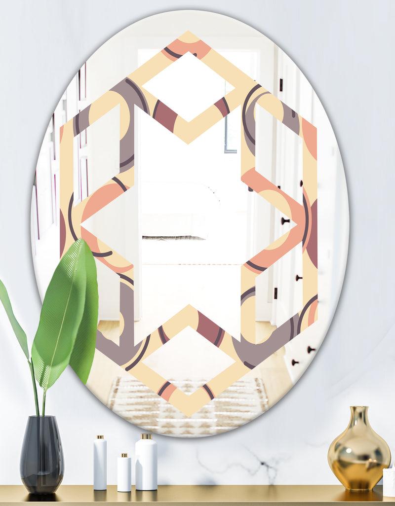 DesignQ Retro Geometric Pattern - Modern Round Or Oval Wall Mirror - Hexagon Star