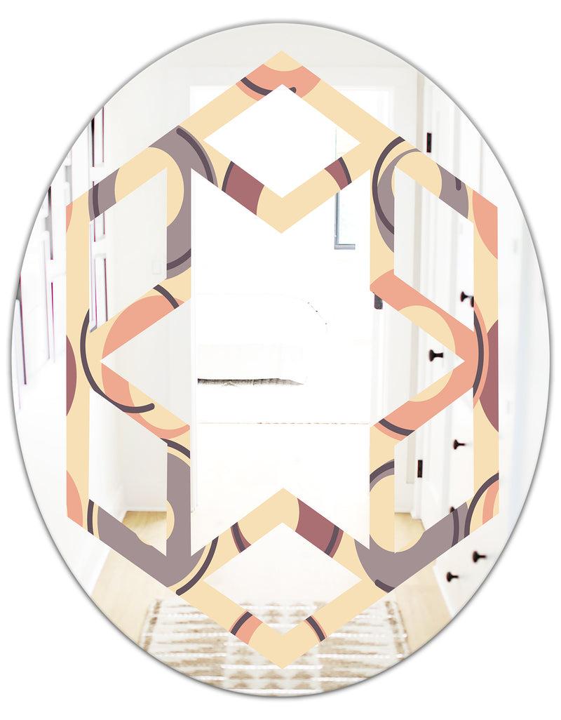 DesignQ Retro Geometric Pattern - Modern Round Or Oval Wall Mirror - Hexagon Star