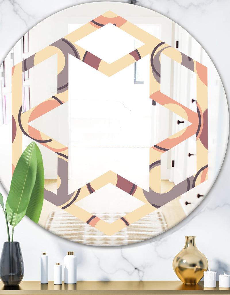 DesignQ Retro Geometric Pattern - Modern Round or Oval Wall Mirror - Hexagon Star