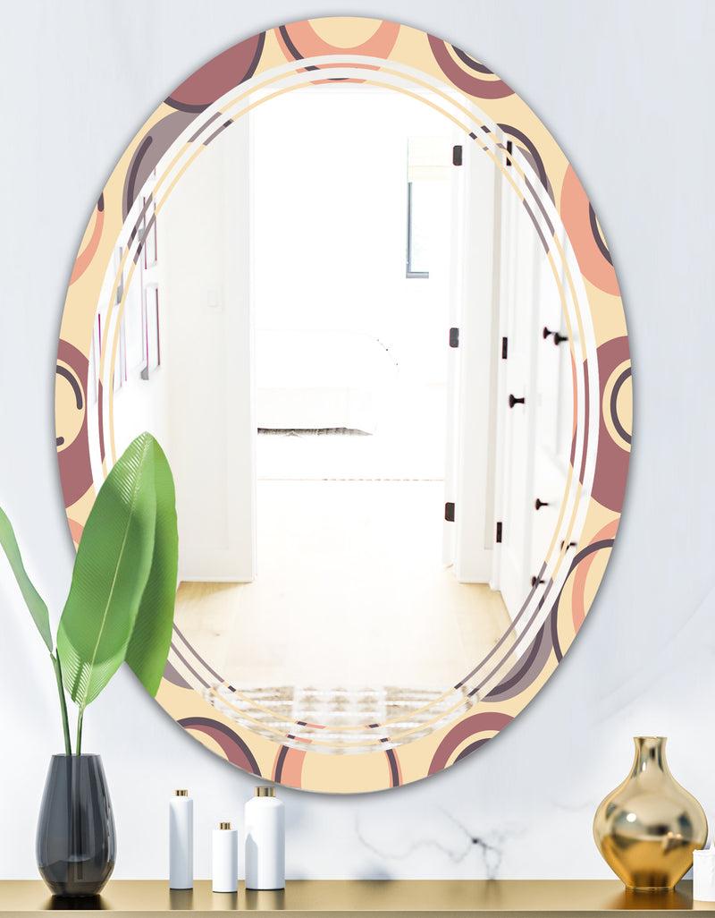 DesignQ Retro Geometric Pattern - Modern Round Or Oval Wall Mirror - Triple C