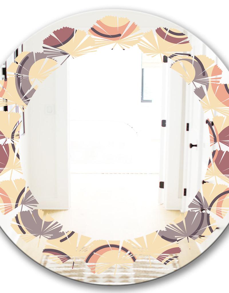 DesignQ Retro Geometric Pattern - Modern Round Or Oval Wall Mirror - Leaves