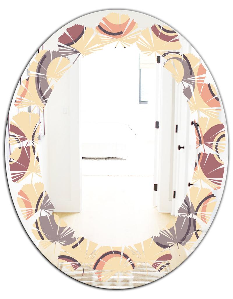 DesignQ Retro Geometric Pattern - Modern Round Or Oval Wall Mirror - Leaves