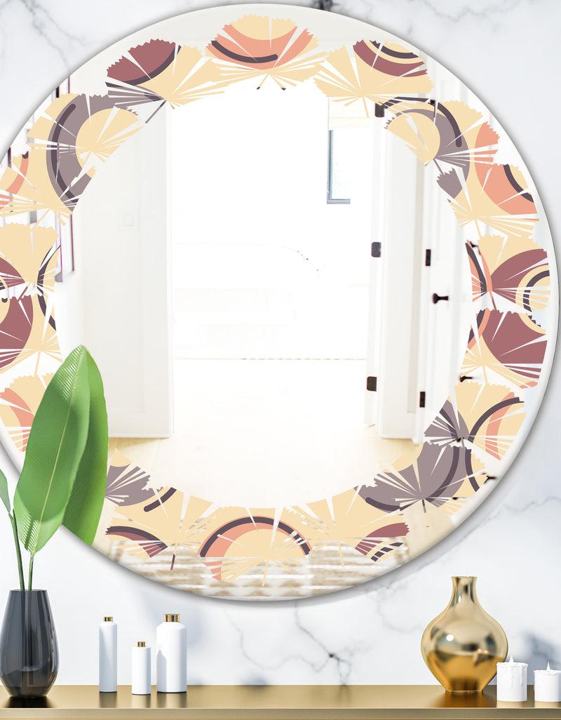 DesignQ Retro Geometric Pattern - Modern Round or Oval Wall Mirror - Leaves