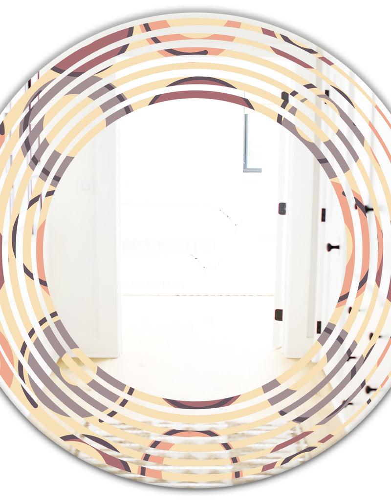 DesignQ Retro Geometric Pattern - Modern Round Or Oval Wall Mirror - Wave