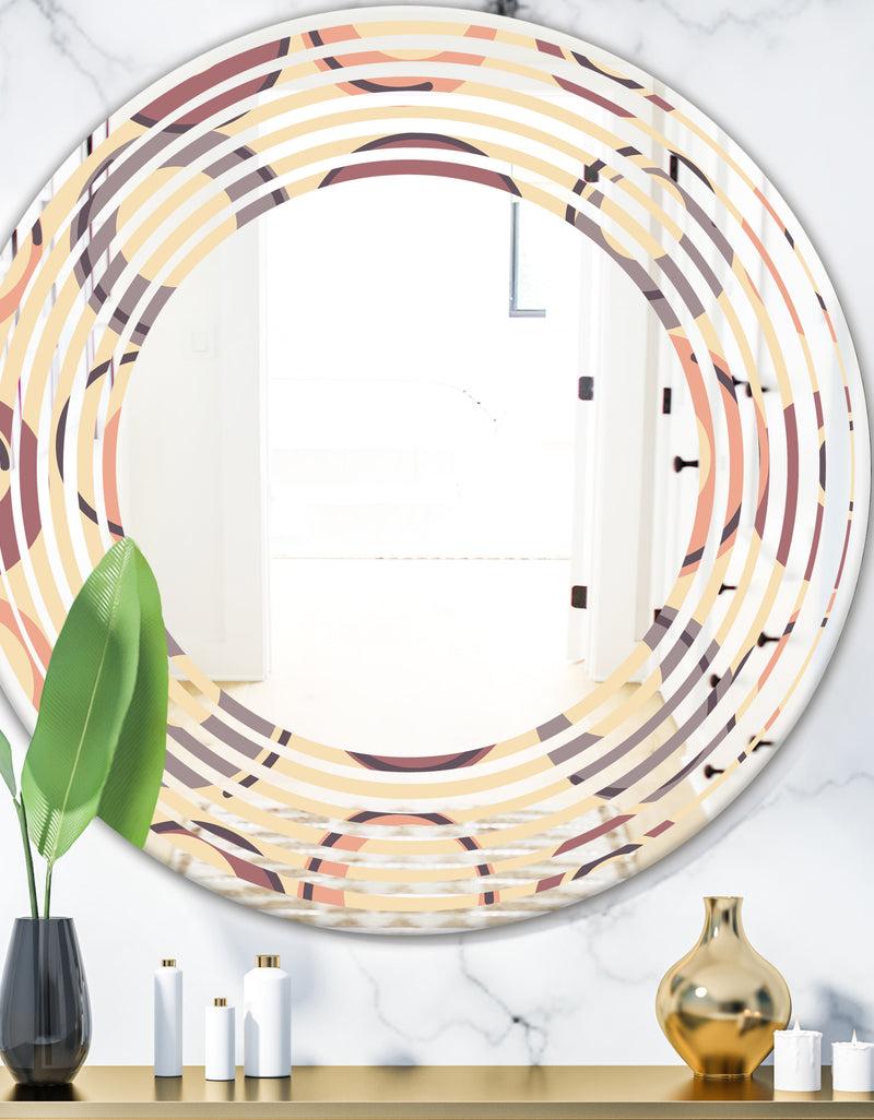 DesignQ Retro Geometric Pattern - Modern Round or Oval Wall Mirror - Wave