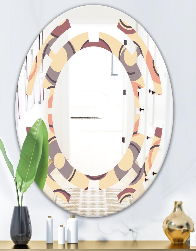 DesignQ Retro Geometric Pattern - Modern Round Or Oval Wall Mirror - Space