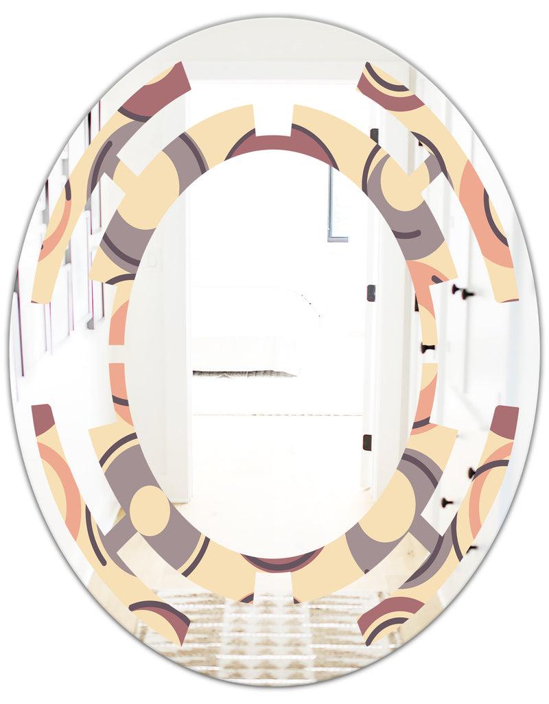 DesignQ Retro Geometric Pattern - Modern Round Or Oval Wall Mirror - Space