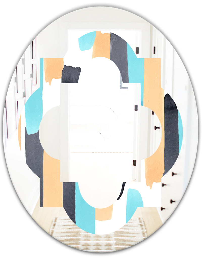 DesignQ Retro Geometrical Abstract I - Modern Round Or Oval Wall Mirror - Quatrefoil