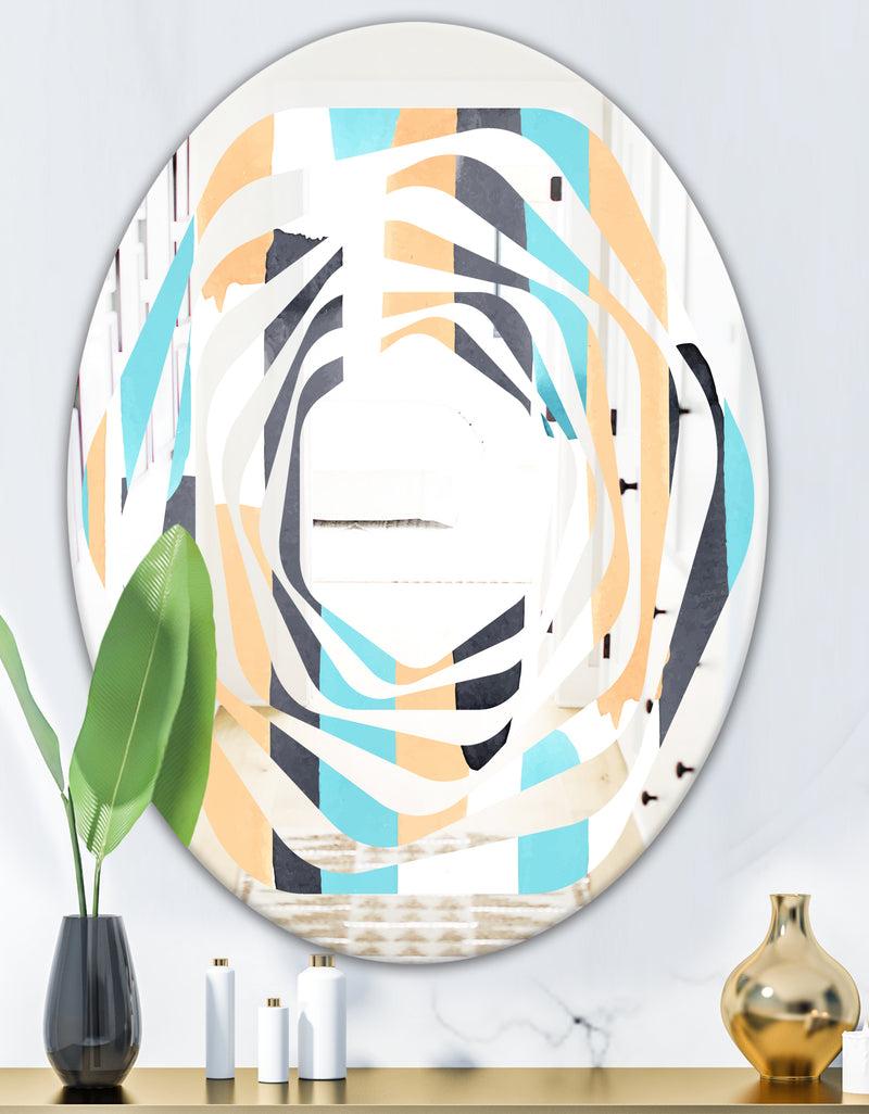 DesignQ Retro Geometrical Abstract I - Modern Round Or Oval Wall Mirror - Whirl