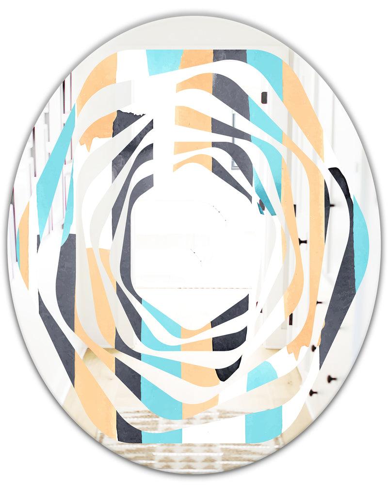 DesignQ Retro Geometrical Abstract I - Modern Round Or Oval Wall Mirror - Whirl