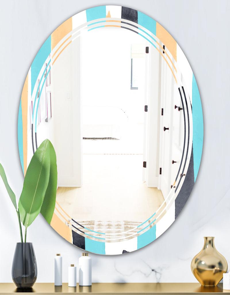 DesignQ Retro Geometrical Abstract I - Modern Round Or Oval Wall Mirror - Triple C