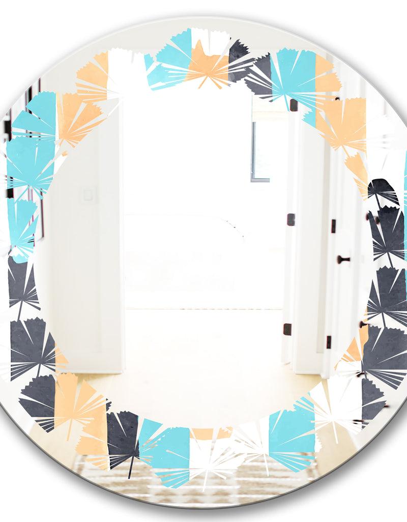 DesignQ Retro Geometrical Abstract I - Modern Round Or Oval Wall Mirror - Leaves