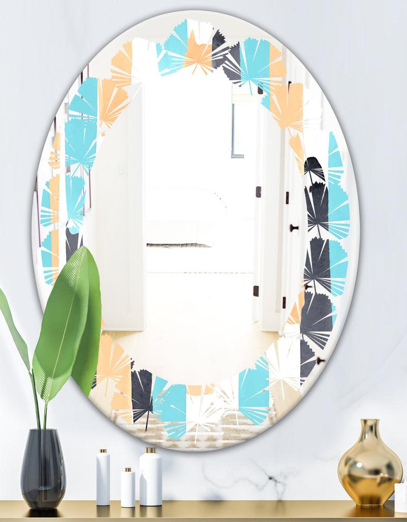 DesignQ Retro Geometrical Abstract I - Modern Round Or Oval Wall Mirror - Leaves