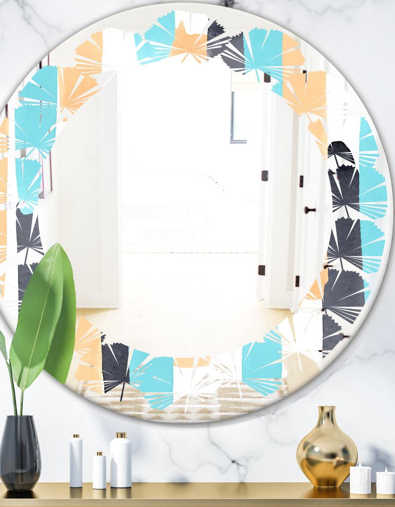 DesignQ Retro Geometrical Abstract I - Modern Round or Oval Wall Mirror - Leaves