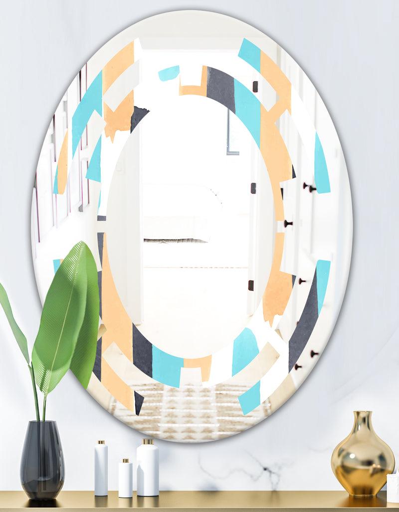 DesignQ Retro Geometrical Abstract I - Modern Round Or Oval Wall Mirror - Space