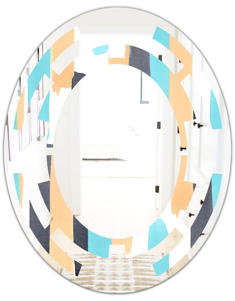 DesignQ Retro Geometrical Abstract I - Modern Round Or Oval Wall Mirror - Space