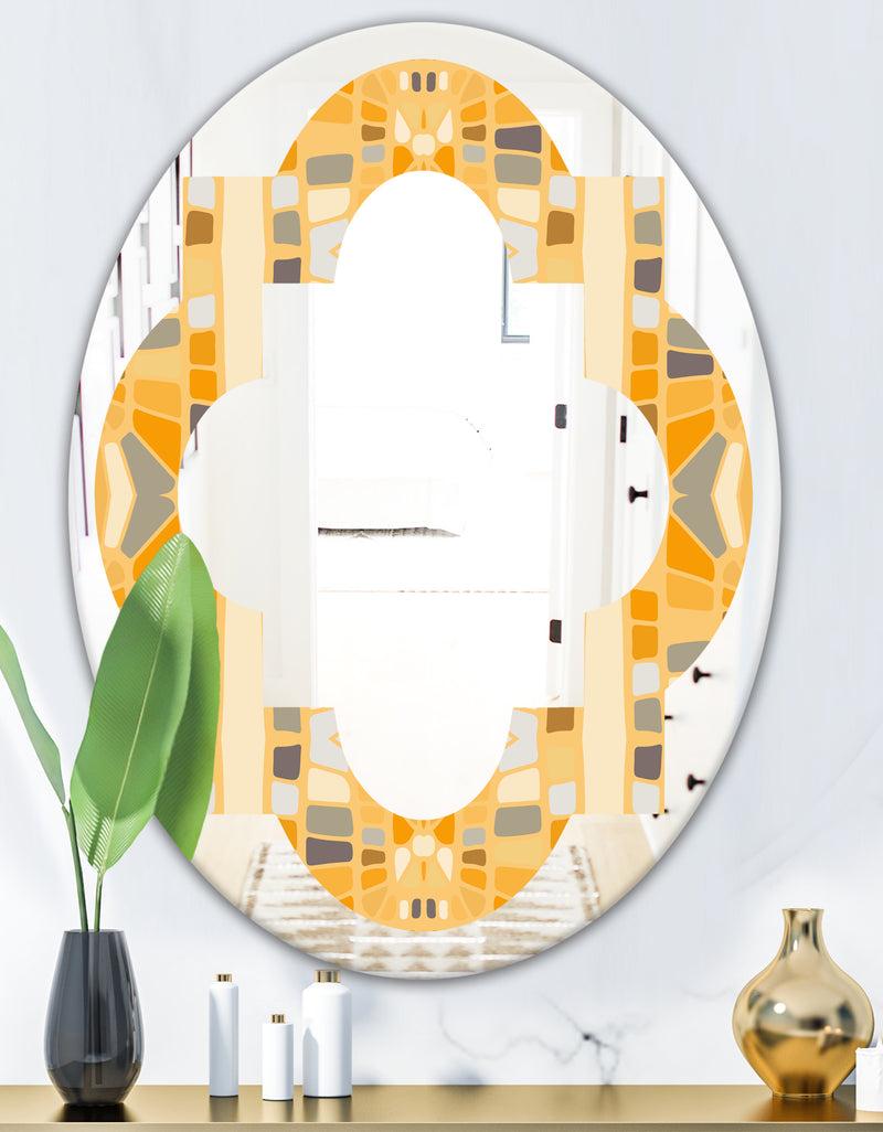 DesignQ Retro Geometrical Abstract II - Modern Round Or Oval Wall Mirror - Quatrefoil