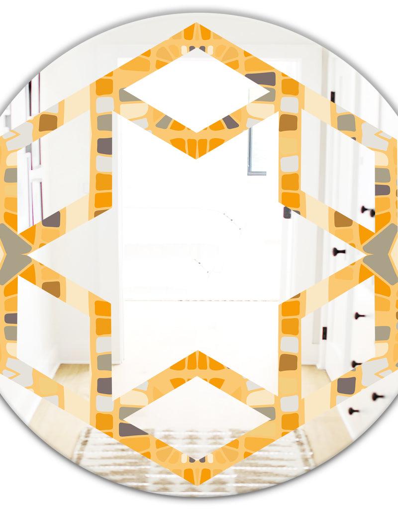 DesignQ Retro Geometrical Abstract II - Modern Round Or Oval Wall Mirror - Hexagon Star