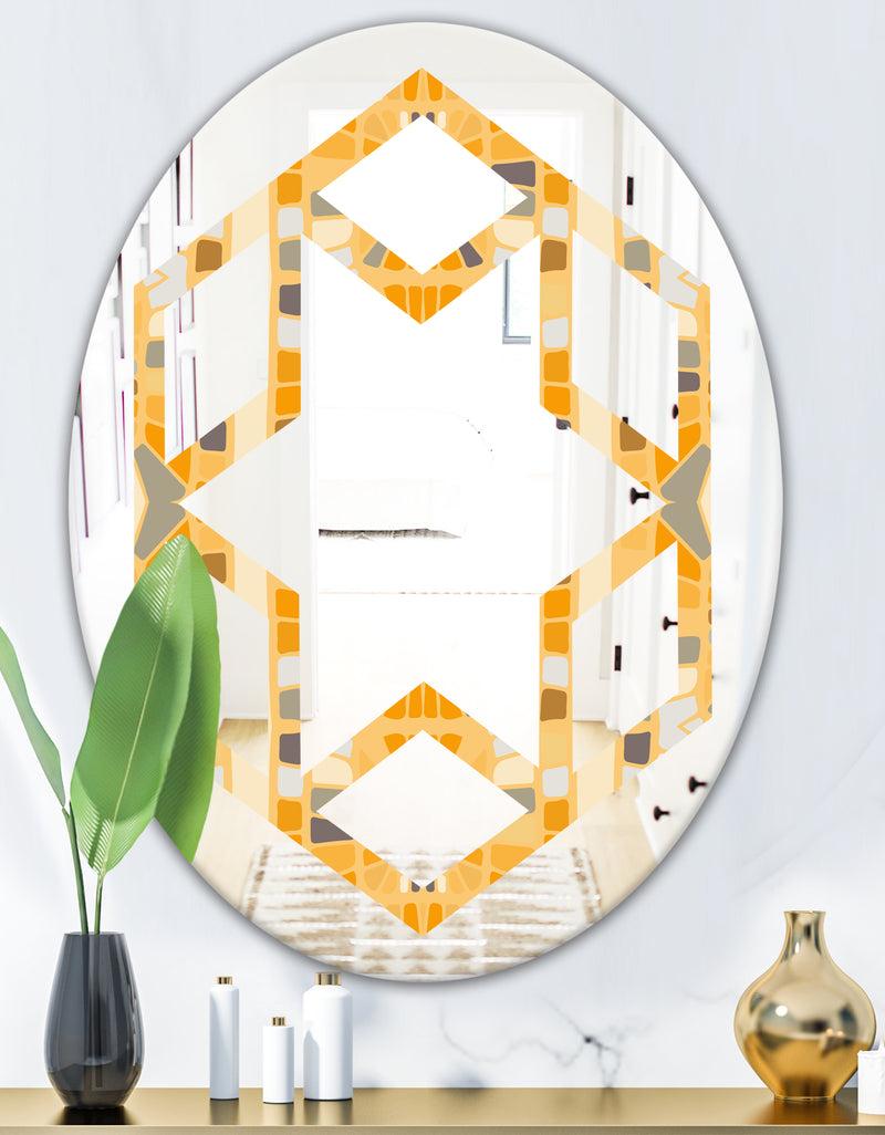 DesignQ Retro Geometrical Abstract II - Modern Round Or Oval Wall Mirror - Hexagon Star