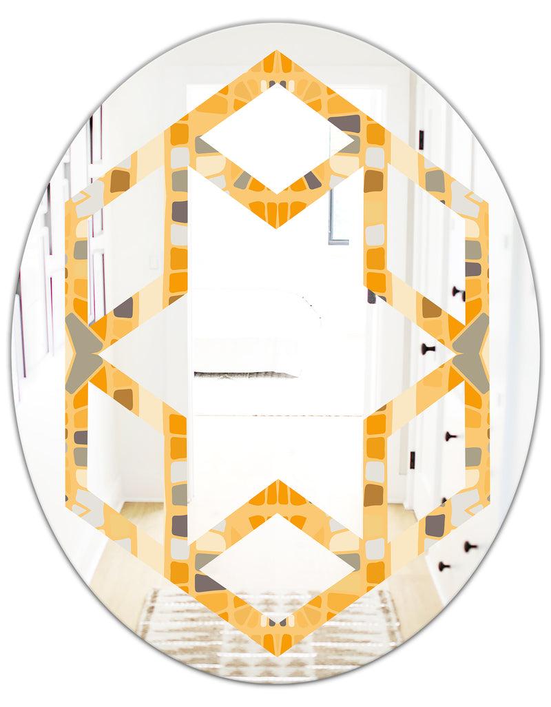 DesignQ Retro Geometrical Abstract II - Modern Round Or Oval Wall Mirror - Hexagon Star