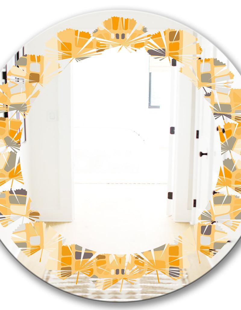 DesignQ Retro Geometrical Abstract II - Modern Round Or Oval Wall Mirror - Leaves