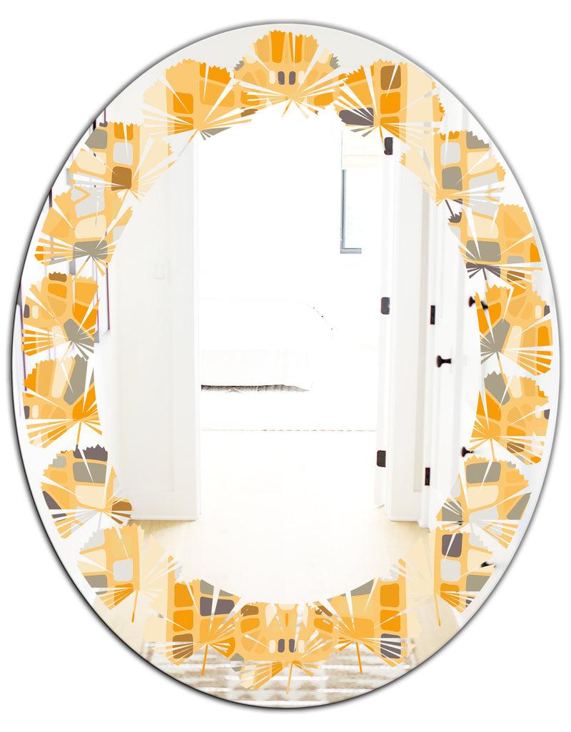 DesignQ Retro Geometrical Abstract II - Modern Round Or Oval Wall Mirror - Leaves