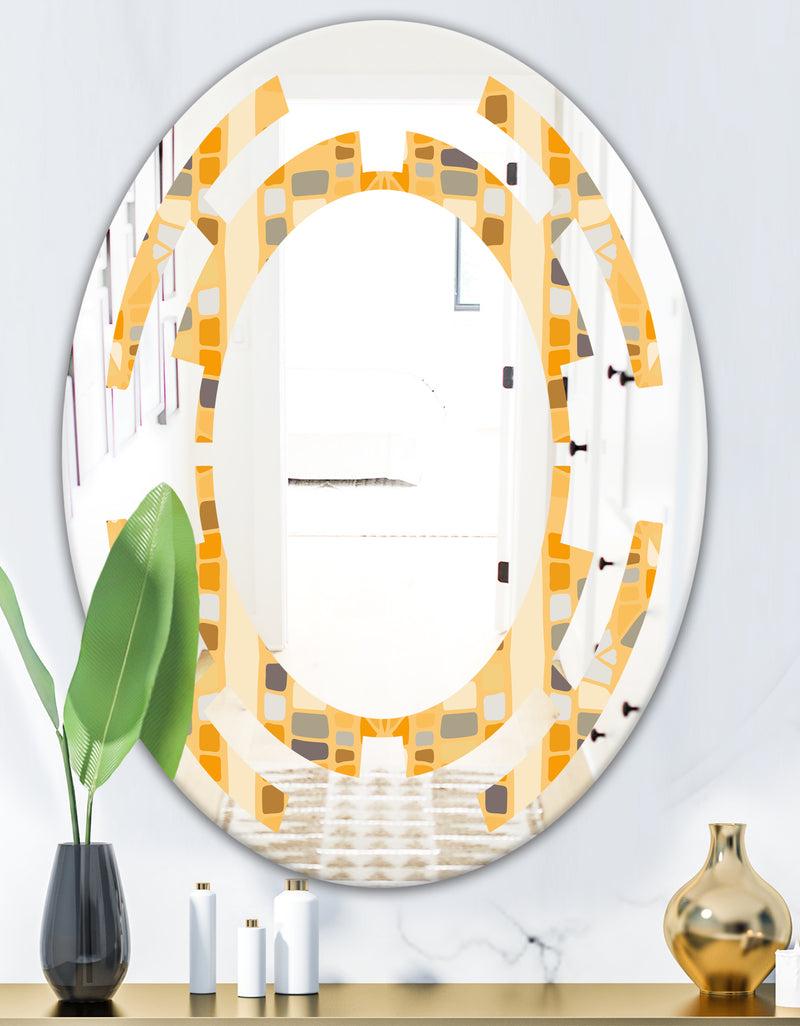 DesignQ Retro Geometrical Abstract II - Modern Round Or Oval Wall Mirror - Space
