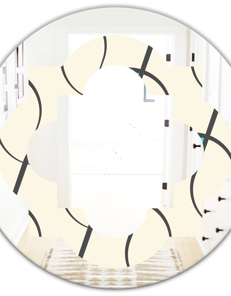 DesignQ Retro Geometrical Abstract Minimal Pattern I - Modern Round Or Oval Wall Mirror - Quatrefoil