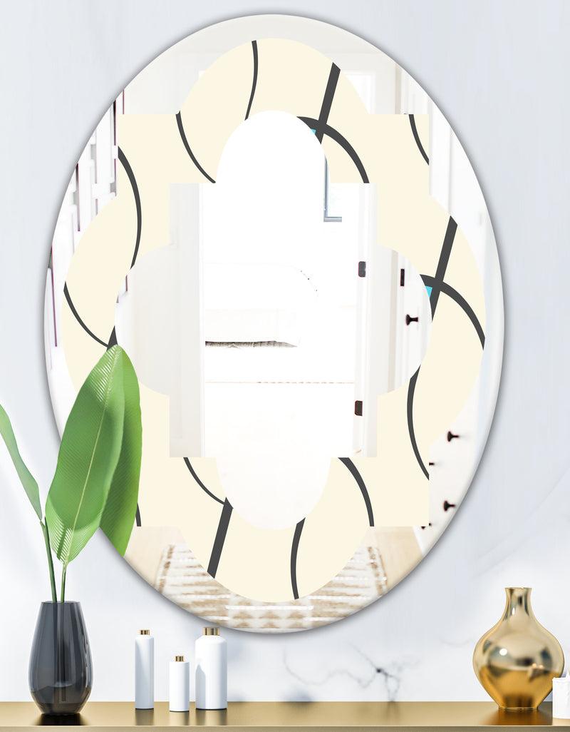 DesignQ Retro Geometrical Abstract Minimal Pattern I - Modern Round Or Oval Wall Mirror - Quatrefoil
