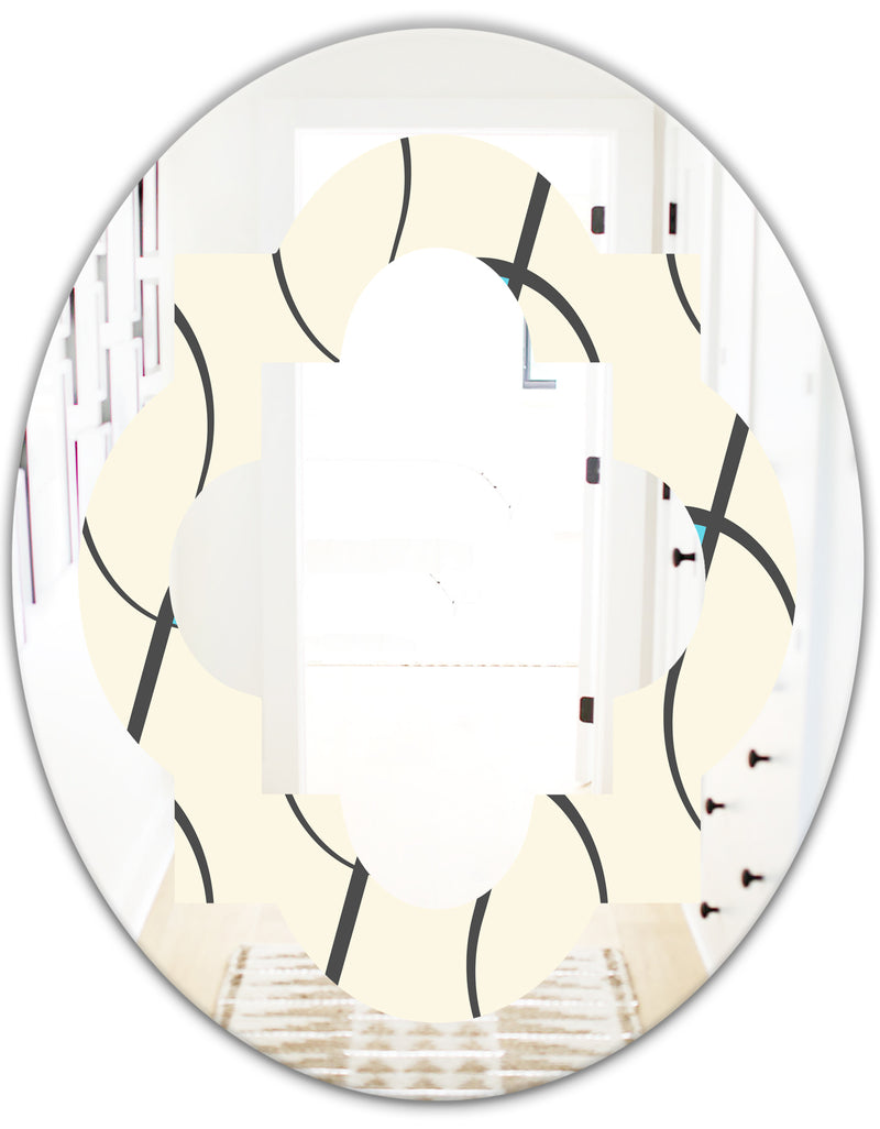 DesignQ Retro Geometrical Abstract Minimal Pattern I - Modern Round Or Oval Wall Mirror - Quatrefoil