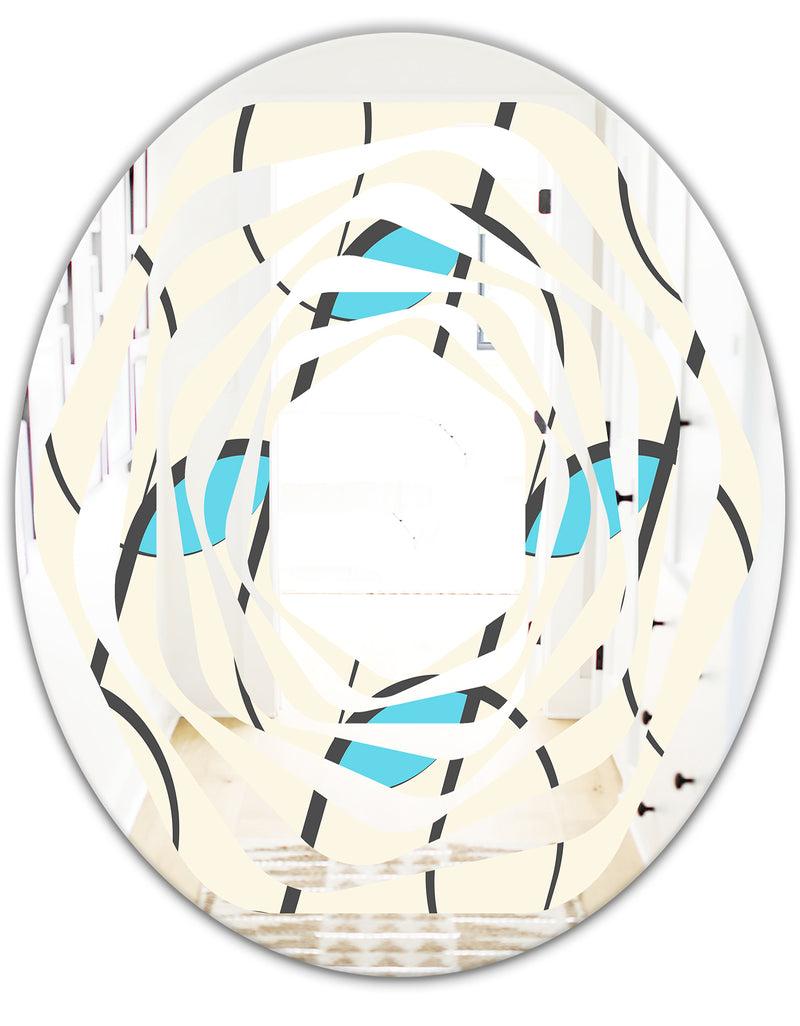DesignQ Retro Geometrical Abstract Minimal Pattern I - Modern Round Or Oval Wall Mirror - Whirl