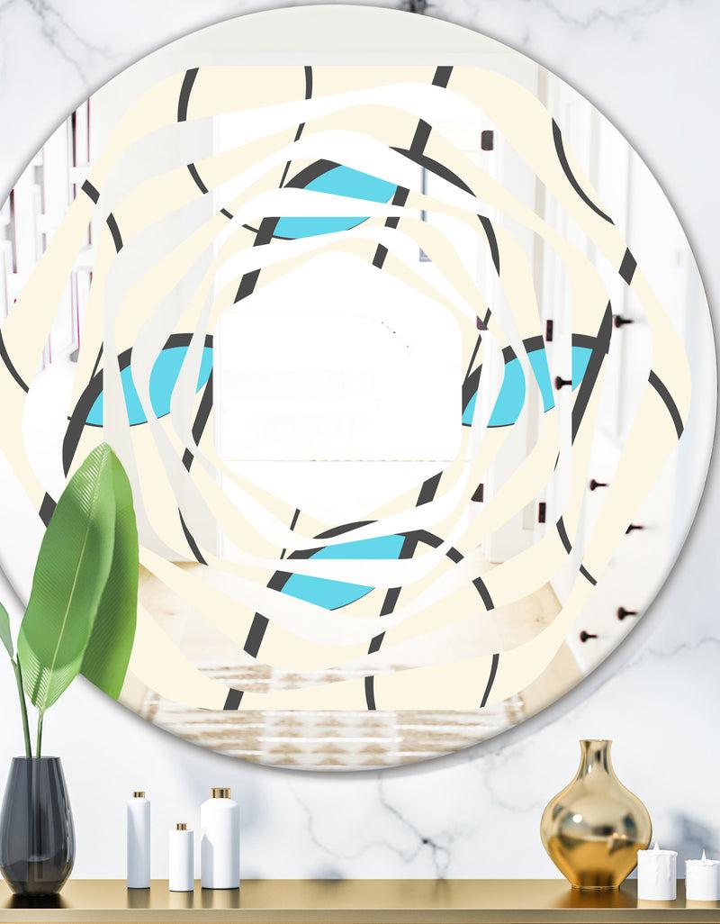 DesignQ Retro Geometrical Abstract Minimal Pattern I - Modern Round or Oval Wall Mirror - Whirl