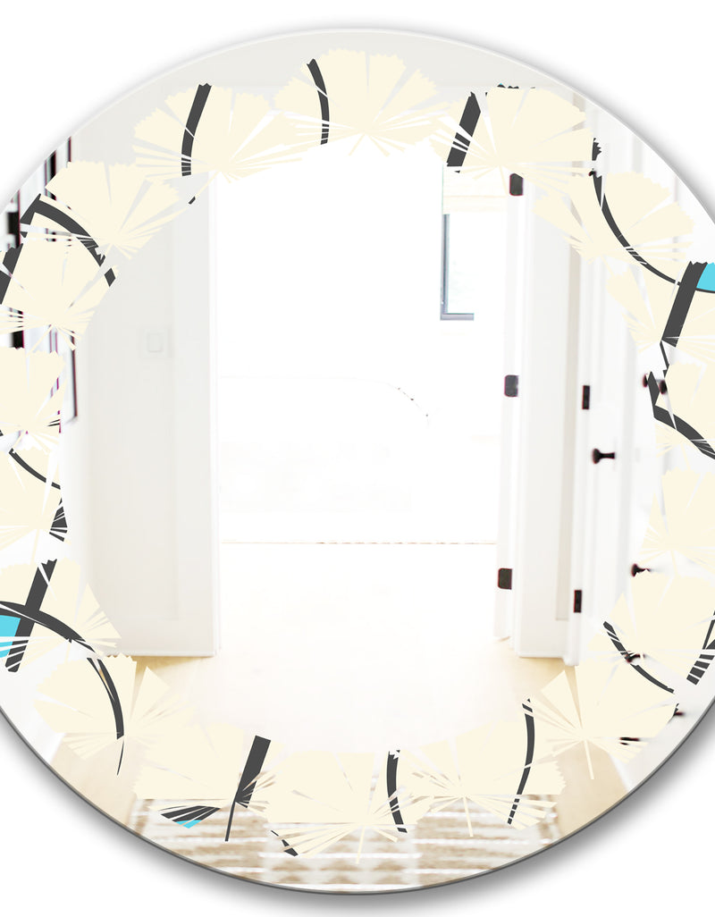 DesignQ Retro Geometrical Abstract Minimal Pattern I - Modern Round Or Oval Wall Mirror - Leaves