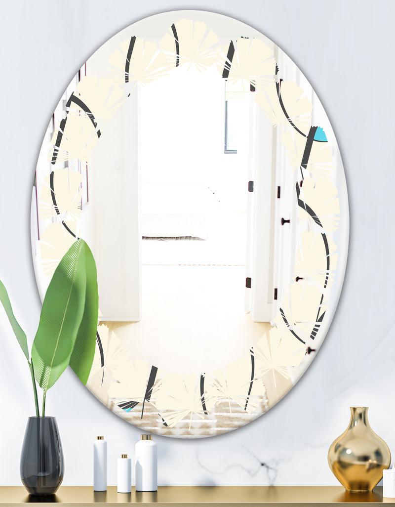 DesignQ Retro Geometrical Abstract Minimal Pattern I - Modern Round Or Oval Wall Mirror - Leaves