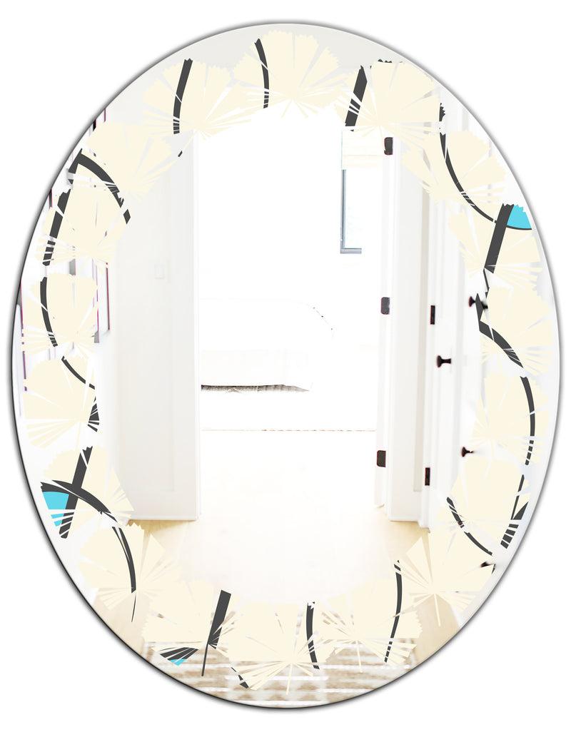 DesignQ Retro Geometrical Abstract Minimal Pattern I - Modern Round Or Oval Wall Mirror - Leaves