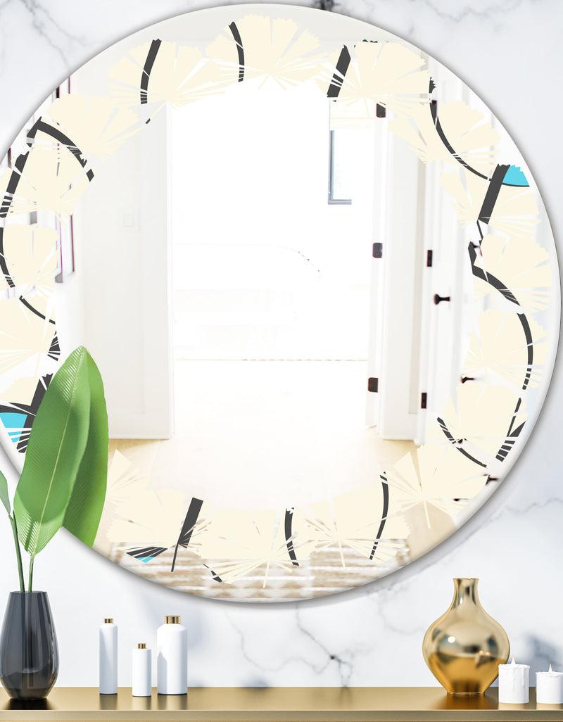 DesignQ Retro Geometrical Abstract Minimal Pattern I - Modern Round or Oval Wall Mirror - Leaves