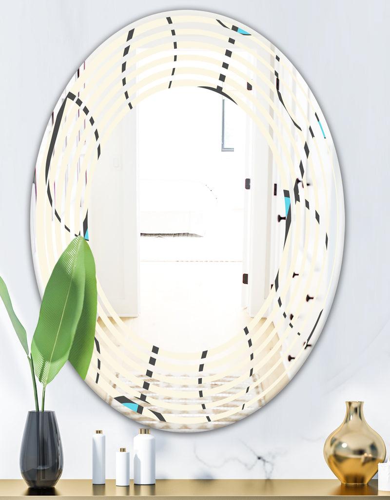 DesignQ Retro Geometrical Abstract Minimal Pattern I - Modern Round Or Oval Wall Mirror - Wave