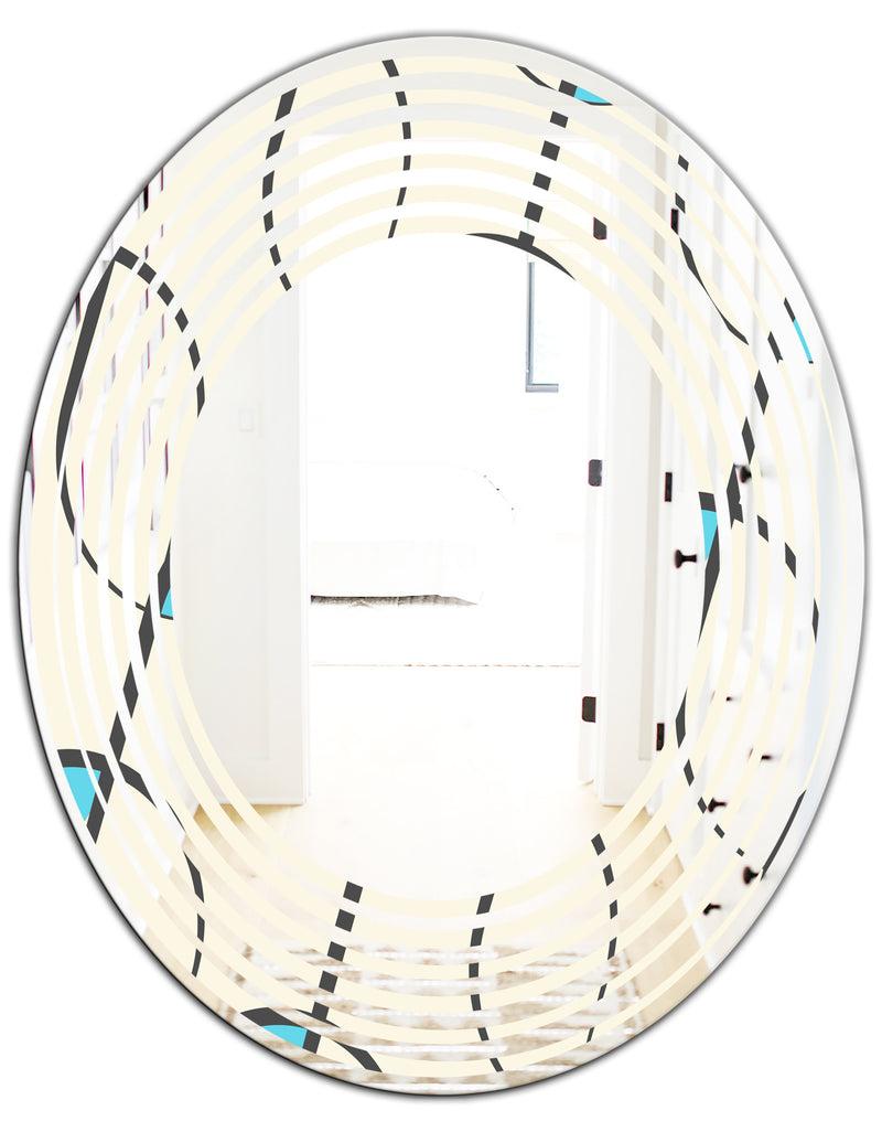 DesignQ Retro Geometrical Abstract Minimal Pattern I - Modern Round Or Oval Wall Mirror - Wave