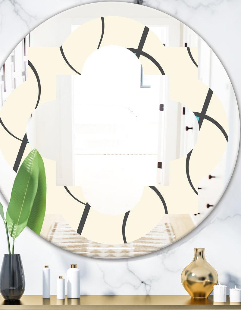 DesignQ Retro Geometrical Abstract Minimal Pattern I - Modern Round or Oval Wall Mirror - Quatrefoil