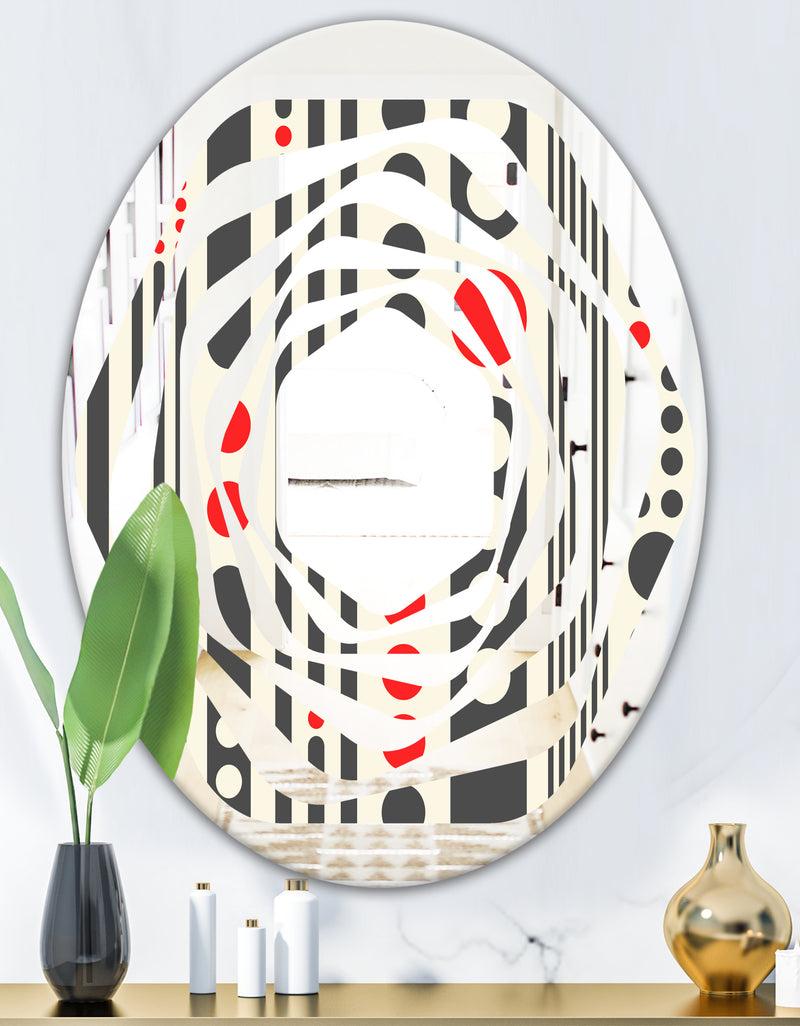DesignQ Retro Geometrical Abstract Minimal Pattern II - Modern Round Or Oval Wall Mirror - Whirl