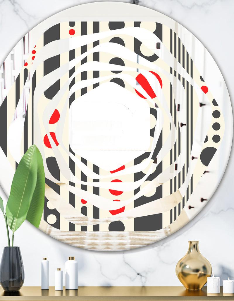 DesignQ Retro Geometrical Abstract Minimal Pattern II - Modern Round or Oval Wall Mirror - Whirl