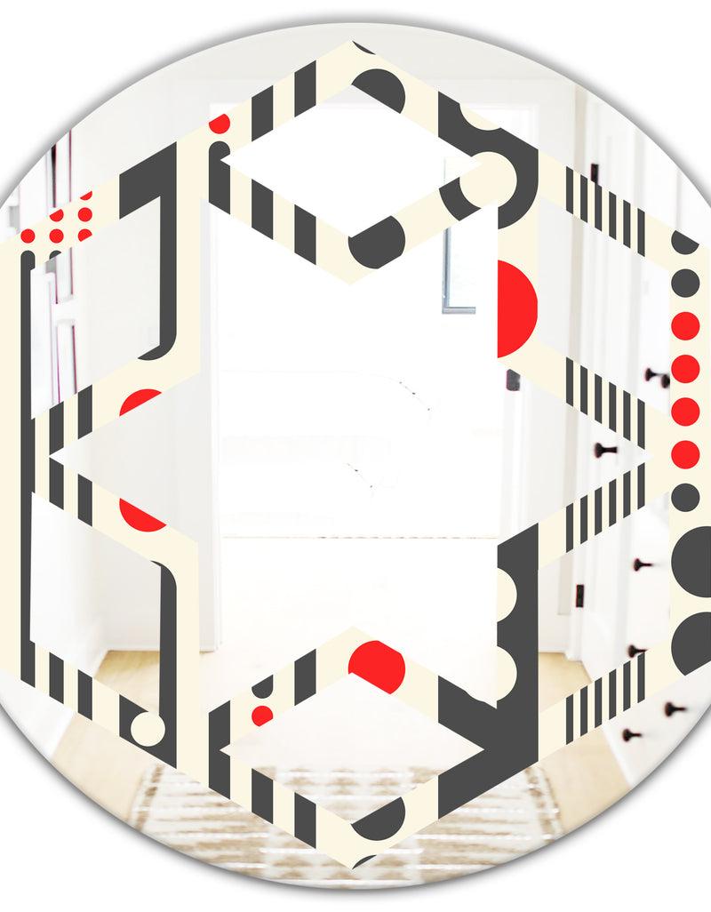 DesignQ Retro Geometrical Abstract Minimal Pattern II - Modern Round Or Oval Wall Mirror - Hexagon Star