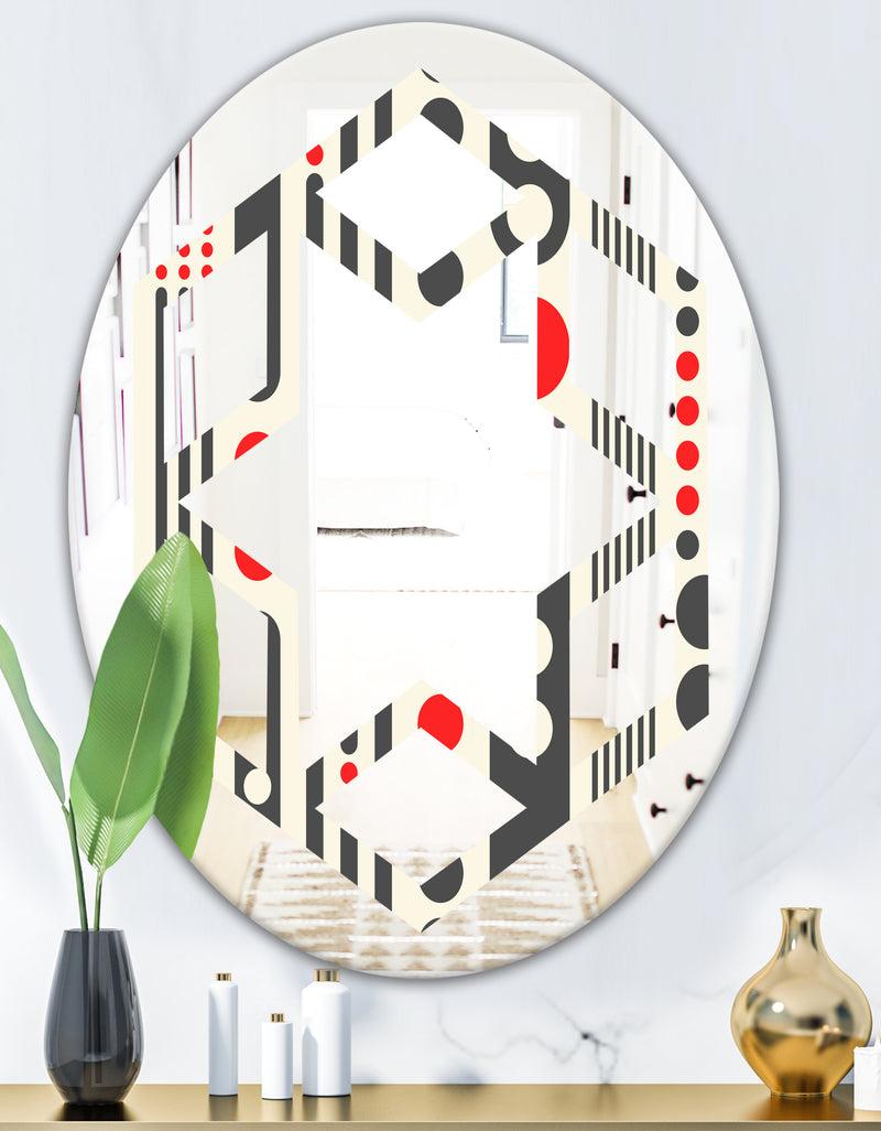 DesignQ Retro Geometrical Abstract Minimal Pattern II - Modern Round Or Oval Wall Mirror - Hexagon Star