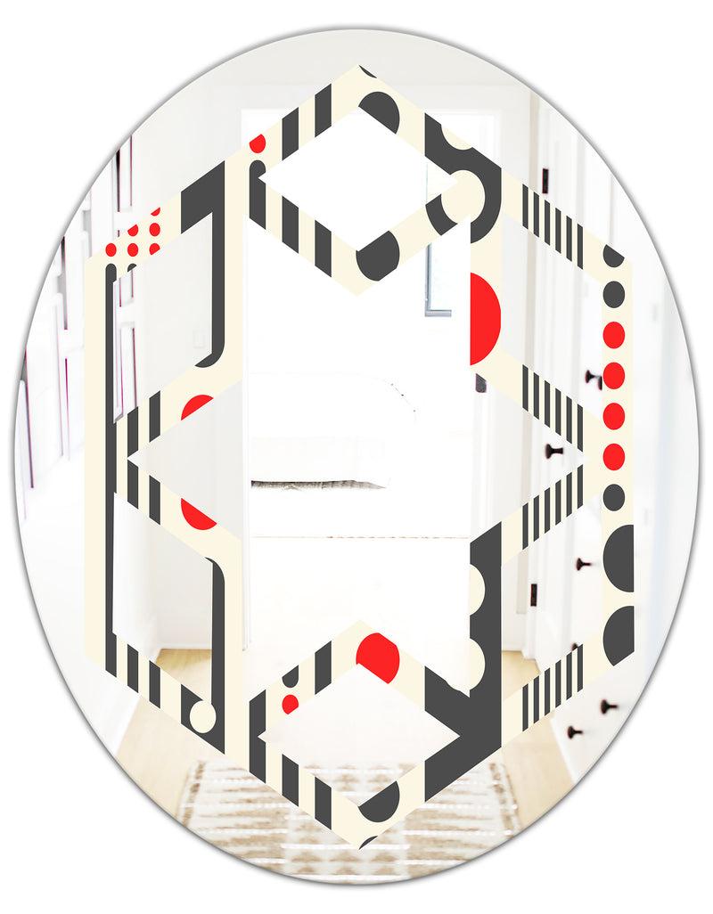 DesignQ Retro Geometrical Abstract Minimal Pattern II - Modern Round Or Oval Wall Mirror - Hexagon Star